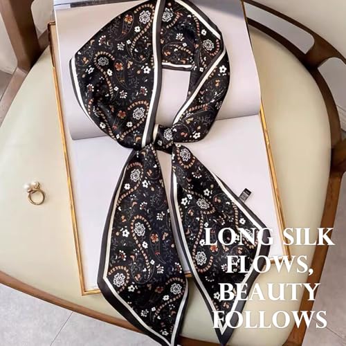 Sumolux Head Hair Scarf for Women Neck Purse Bag Handbags Scarf Like Silk - color: Black New Cashew