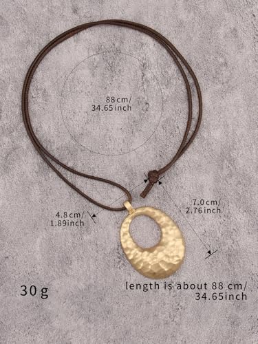 GelConnie Leather Necklaces Turquoise Long Boho Necklaces for Women Brown Chunky Circle Pendant Chocker Necklace Gold Sweater Necklace - style: Brown Leather Choker