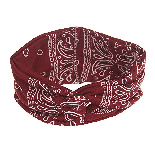 Assorted Paisley Print Wide Bandana Knot Headbands Criss Cross Head Wrap Hair Band (4 Colors Pack B) - color: 4 Colors Pack B