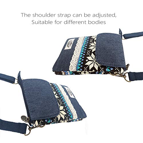 Roomy Cell Phone Purse Wallet Canvas Small Crossbody Purse Bags with Shoulder Strap For Women teen girlsl | Roomy - color: Q-folk-custom Blue