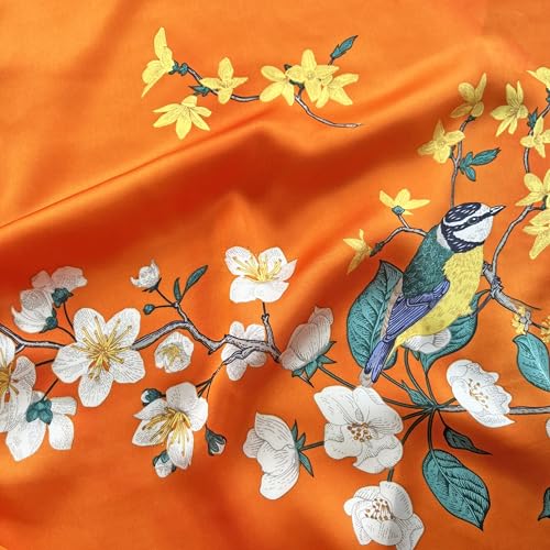 Long Silk Like Scarf Lightweight Satin Scarves Large Sunscreen Shawl Wrap for Women - color: 024.birds and Flowers Orange