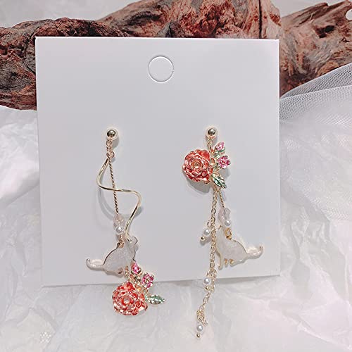 Lightweight Boho Chic Crystal Asymmetry Flower Drop Earrings White Long Dangle Petals Tassel Earrings for Women Wedding Jewelry - color: B
