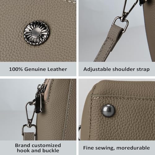 Genuine Leather Small Crossbody Bags for Women | Lightweight Shoulder Purse, Designer Handbag with Adjustable Strap, Casual Travel Everyday Bag - color: Gray