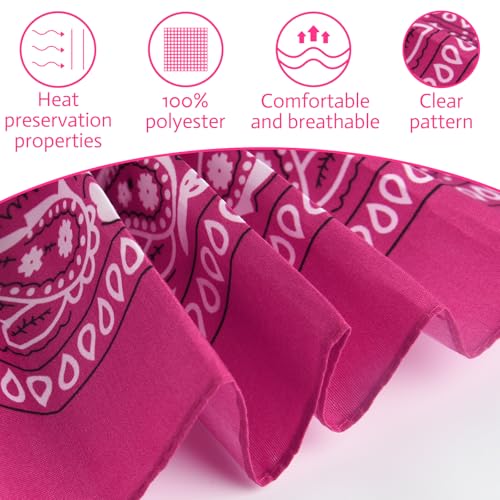 PLULON Bandanas for Men Women 4/12/24/30 Pack, Paisley Pattern Bandana Bulk Headbands Handkerchief Face Mask 100% Polyester - color: Hot Pink
