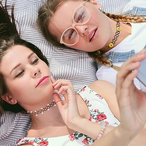 BodyJ4You 12PC Tattoo Choker Necklace for Women - 90s Choker Necklaces Y2K Fashion Trendy Vintage - Emo Black Choker Rainbow Pink White Purple Neon Green Blue Daisy Flower - color: Black, Rainbow, Yellow