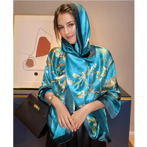 vimate 100% Large Silk Feeling Scarf-Women's Fashion Long Mulberry Silk Satin Neck Scarf Sunscreen Shawl Wrap Headscarf - color: Style 01