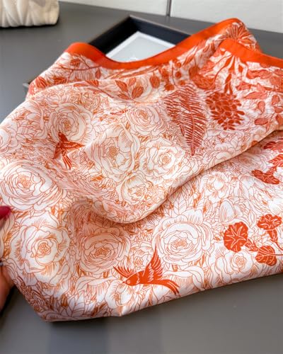 MINIDORA Satin Scarves for Women 27.5 × 27.5 inches Medium Square Elegant Silk Feeling Head Scarf - color: A0081-orange