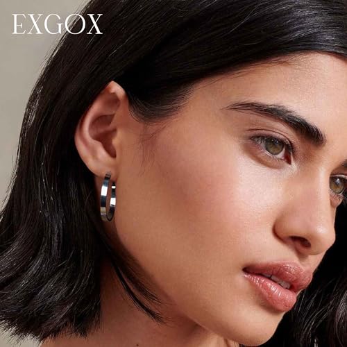 EXGOX Silver Hoop Earrings for Women - Sterling Silver & 14K Gold Plated - Hypoallergenic 925 Silver - Big Hoop Earrings (30/40/50/60/70mm) - color: 4MM Wide-Black 40mm