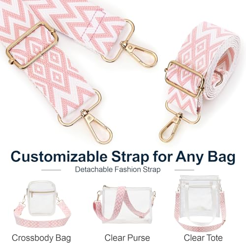 PACKISM Clear Sling Bag Stadium Approved - Clear Bag for Stadium Events & Holographic Bag for Music Festivals Jacquard Strap - color: Pink