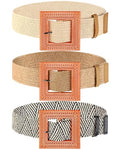 WILLBOND 3 Pcs Women Straw Stretch Belt Elastic Rattan Belts Straw Boho Raffia Belts for Ladies Woven Waist Belt for Dresses - size: Medium, style: Square Buckle