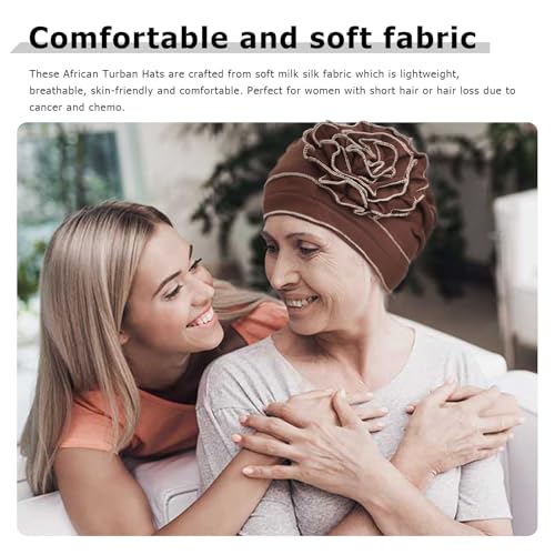 DRESHOW 4 Pcs Cotton Beanie Turban Headwear for Women Elastic Chemo Hats Soft Cancer Headwear Covers Wraps for Women's Hair
