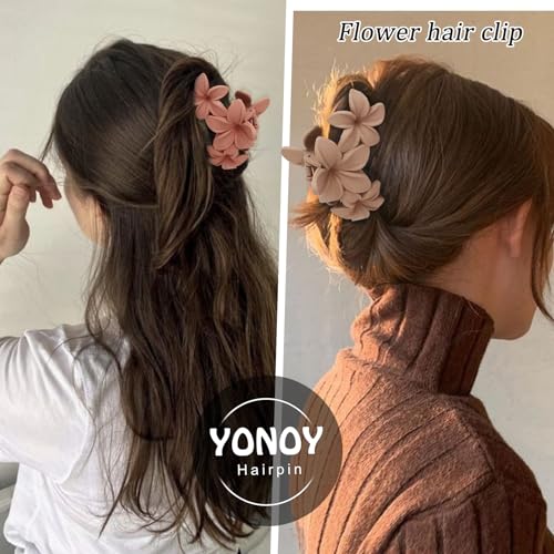 6PCS Flower Hair Clips for Women, Non-Slip Matte Hawaiian Plumeria Large Claws Clips with Strong Hold, Cute Beach Hair Accessories - color: Color A
