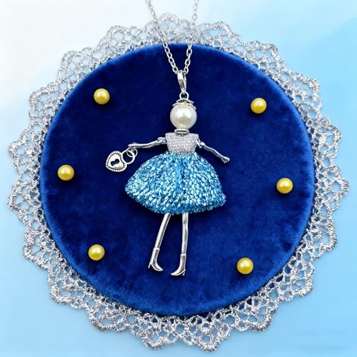Crystal Paris Doll Necklace for Women, Handmade Cute Dress Long Chain Pendant Necklace Prom Costume Jewelry - style: 23