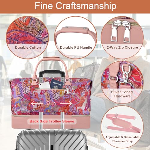 ITIEZY Weekender Overnight Bag for Women - Large Travel Duffel Bag with Shoe Compartment, Gym Duffel Bag Hospital Bag Carry On Tote Bags for Airplanes with Crossbody Bag Toiletry Bag 3Pcs Set - color: 8a-Pink