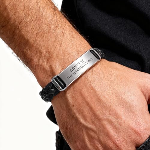 Dont Let The Hard Days Win Bracelet for Women Men Adjustable Engraved Bracelet Motivational Inspirational Bracelets Inspirational Little Words Project Gifts for Hard Times Jewelry Gift for Women Men - color: D: Silver+Black