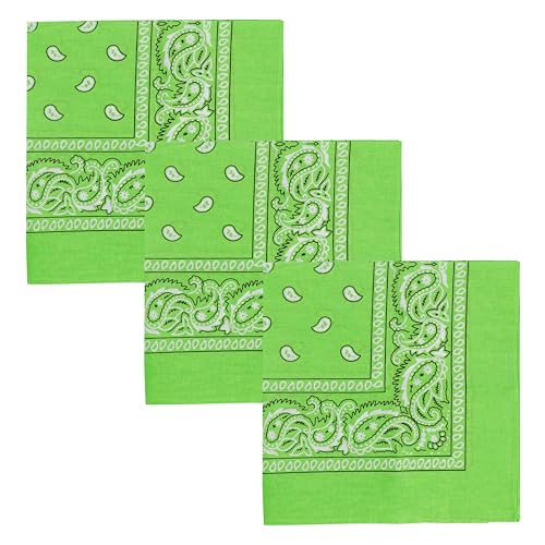 Motique Accessories Set of 3 Paisley Bandanas – 100% Cotton 22 Inch Head Scarf Neck Bandana Face Cover - color: Green