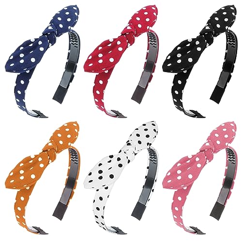 Jaciya Bow Bandana Headbands for Women Non Slip Fashion Knotted Thin Headband with Bow Red Polka Dot Headband Girls Bunny Ears Hairbands - color: polka dot series