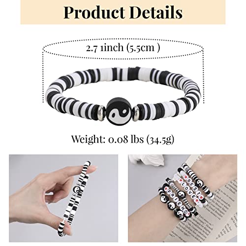 Colorful Heishi Surfer Bracelets Set for Women Stackable Clay Beaded Bracelets Disc Stretch Preppy Bracelets Smiley Face Friendship Bracelets Team Cheer Bulk Boho Summer Beach Jewelry Gift - color: YinYang Beads