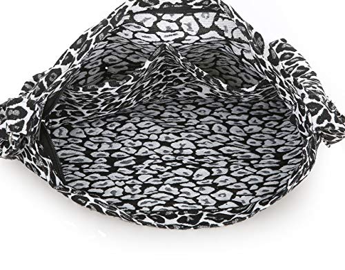 Covelin Women's Retro Large Size Canvas Shoulder Bag Hobo Crossbody Handbag Casual Tote - color: Leopard White