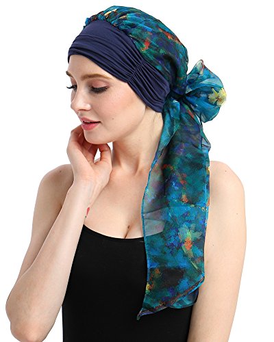 Chemo Headwear Turbans for Women Long Hair Head Scarf Headwraps Cancer Hats - color: Blue