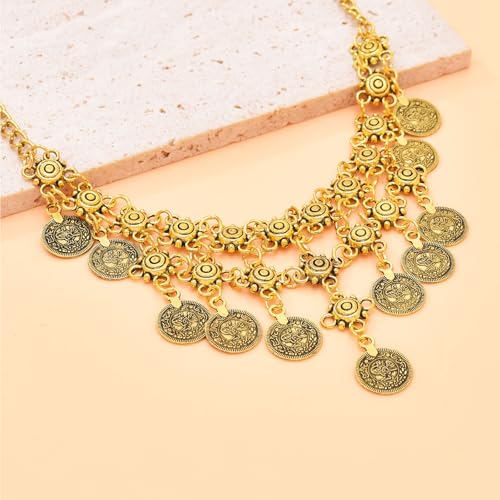 MIFYNN Boho Coin Charm Necklace for Women Pirate Necklace Gypsy Necklace Layered Coin Beaded Pendant Necklace Ethnic Gypsy Costume Accessories - style: B