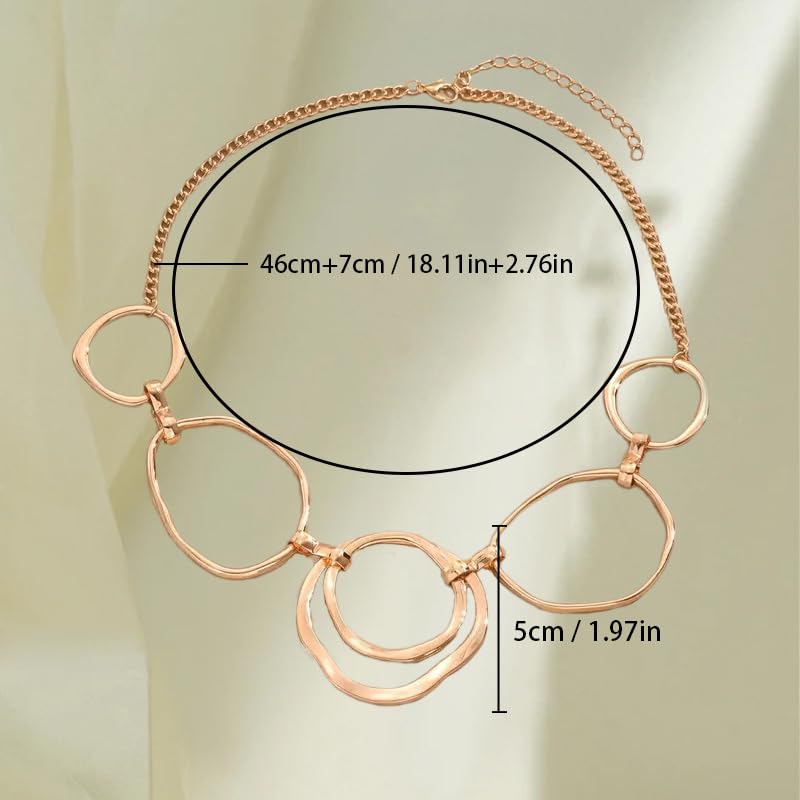 Chunky Gold Statement Necklace for Women, Big Geometric Circle Link Chain Collar Bold Fashion Chunky Trendy Metal Statement Jewelry Gift - color: Gold
