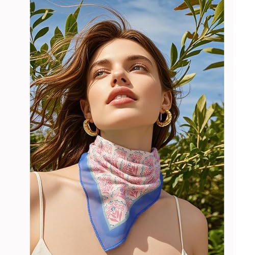 Cotton Like Bandana in Bulk, Head Scarf, Headband, Head wrap, Hair Neck Scarf for Women 22 x 22 inch - color: Bib06 Blooms 4pcs