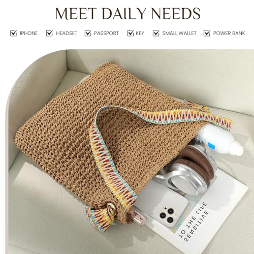 fauson Beach Bags for Women - Straw Bag Tote Bags Casual Boho Large Summer Crossbody Shoulder Handbags Purse - color: Multi