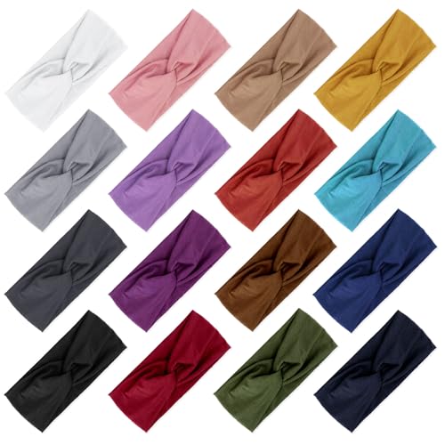 AQOKKA Elastic Knotted Headbands for Women Criss Cross Head Bands for Women's Hair Non Slip Boho Wrap Twisted Hair Accessories - color: 16 Pack: Solid C