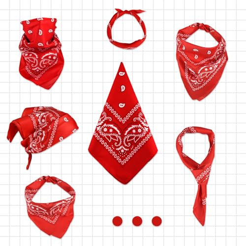 NACHLYNN 10/20pcs Paisley Bandanas Assorted Bandanas Cowboy Polyester Headbands Square Scarf Headwear - color: Red