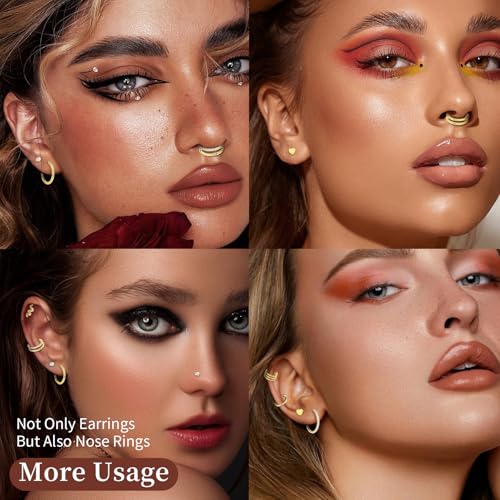 G23 Titanium 3PCS/7PCS 16G Cartilage Double-Hoop Helix Conch Piercing Jewelry With Cubic Zirconia Flat Back Stud Earrings Set For Women Men - color: A-7PCS-Gold-16G