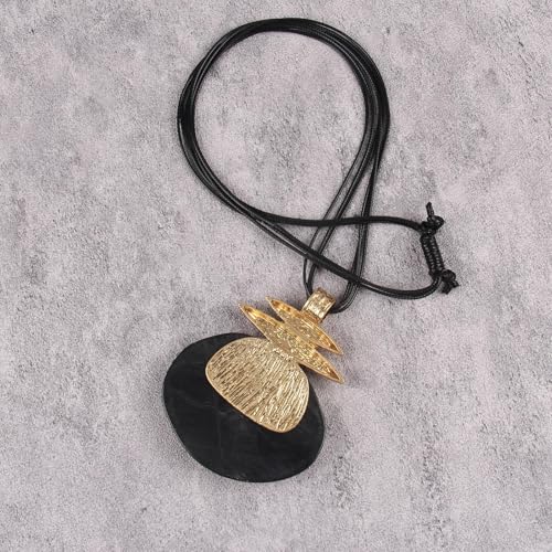 GelConnie Long Necklaces for Women Boho Large Pendant Necklace Casual Bohemian Brown Leather Choker Sweater Circle Statement Stone Necklace - style: Big Pendant Necklace