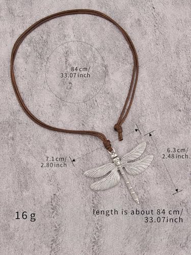 GelConnie Leather Necklace for Women Round Wooden Pendant Long Leather Choker Vintage Sweater Necklace Gold Chunky Boho Necklaces for Women - style: Dragonfly Casual Necklaces