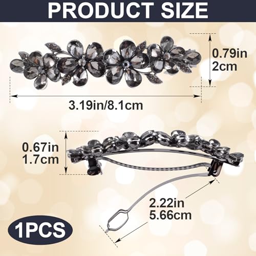Joez Wonderful Rhinestone Hair Clip Sparkly Crystal Barrettes French Wedding Prom Engagement Pageant First Communion Hair Decorative Accessories for Women Bride Thick Long Hair (Flower Grey, 1 Pcs) - color: Flower Grey