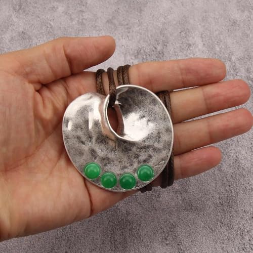 JAOYU Bohemian Necklaces for Women Leather Necklace Wood Pendant Choker Long Brown Necklace Chunky Circle Boho Hippie Jewelry - style: Bohemian Large Pendant Necklace