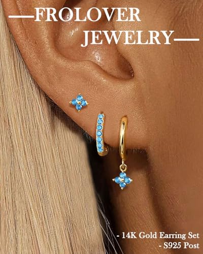3 Pairs Gold Hoop Earrings Set for Women, Hypoallergenic 14K Gold Plated Huggie Earrings Stacks for Multiple Piercing Dainty Stud Earring Cartilage Birthstone Earring Women Jewelry Gift - color: 12.December(Artificial Tanzanite)
