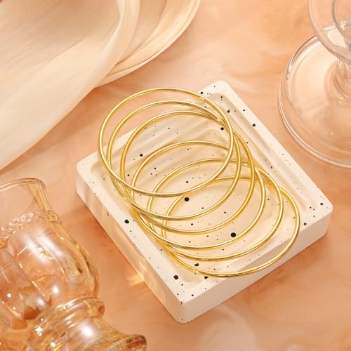 Sterling Silver Bangle Bracelets for Women,Fashion Jewelry Simple Adjustable 925 Silver Cuff Bangles for Women Mom Wife Valentine Mothers Day Gift - color: Gold 6 pieces
