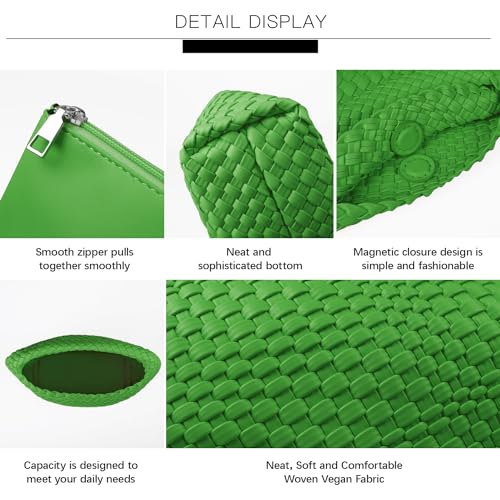 Woven Purses Bag for Women, Vegan Leather Handwoven Bags with Mini Handmade Purse - color: Grass Green