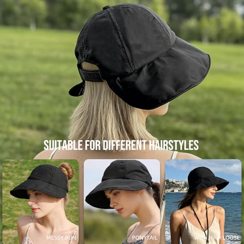 Women Wide Brim Sun Hat Adjustable Packable Beach UV Protection Gardening Hats - color: Black-02