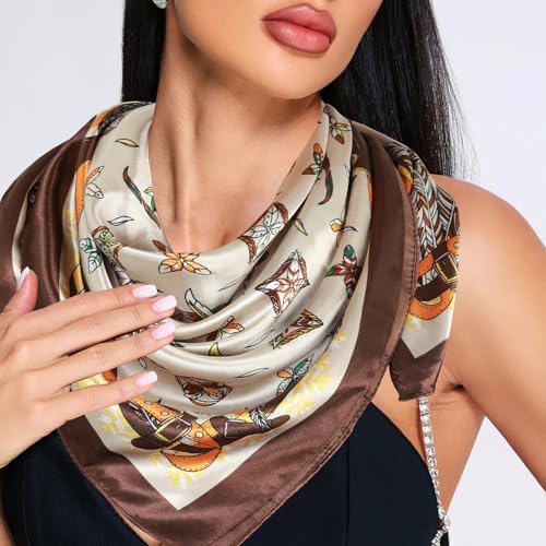 Head Scarf for Women Hair - 2 Pack 35" Square Satin Scarf, Silk Hair Scarf for Women Head Wrap for Sleeping - color: Dusty Pink & Coffee Brown