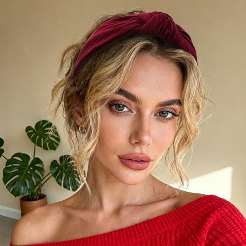 YISSION Wide Knotted Headbands for Women Non Slip Head Band Red Headband Fashion Top Knot Hairband Hair Accessories for Women Girls - color: Red