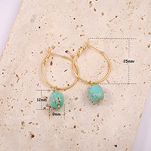 Gold Plated Huggie Hoop Earrings with Charms Fashion Pearl Drop Dangle Earrings for Women Handmade Karma Circle Jewelry for Ladies Lightweight Pearl Earrings on Christmas - color: turquoise