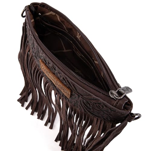 Wrangler Crossbody Small Purse for Women Wristlet Fringe Bag Western Purse - color: Angel Coffee