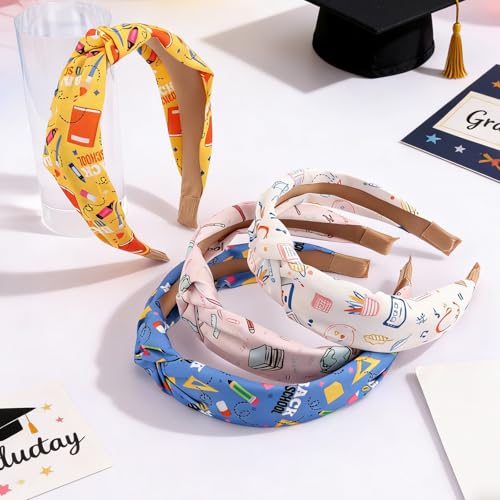 KICOSY 4PCS Back to School Knotted Headbands - Pencil Print Hair Hoops for Classroom, Daily Styling, Photo Shoot & Back to School Gift