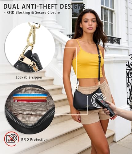 Anti-Theft Shoulder Bag for Women | RFID Crossbody Purse | Lightweight Crescent Hobo Handbag for Travel & Daily Use - color: A-black