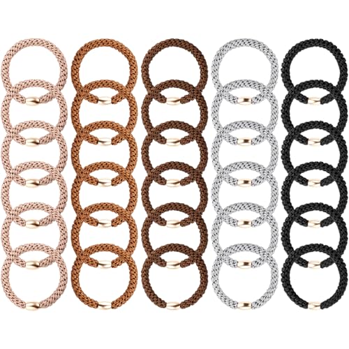 Hair Ties No Damage, Funtopia 30 Pcs Ponytail Holders Braided Hair Ties for Thick Hair, Elastics Hair Bands for Women Hair - color: 8.Gold Beads