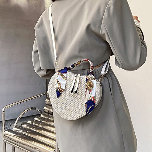 Goclothod Women Crochet Fringed Shoulder Bag Cotton Tassel Crossbody Bag Hippie Beach Purse - color: W-cream