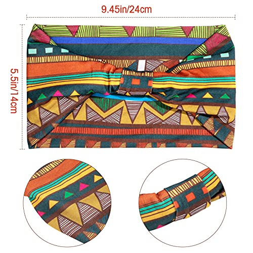 WILLBOND 4 Pieces African Headbands Knotted Wide Non Slip Yoga Stretchy Turban Hair Scarfs Workout Printed Headwrap Hair Accessories for Women and Girls