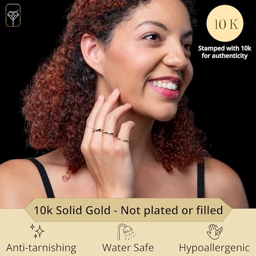 MAX + STONE Solid 10K Gold Rings for Women | Braided 10k Solid Gold Ring for Women | Comfortable & Thin Gold Stackable Rings | Hypoallergenic 10K Solid Gold Band Ring in Size 6-8