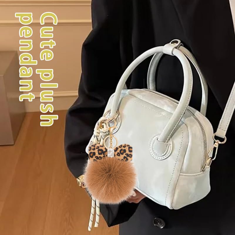 Leopard Faux Fur Keychain for Purse Charms for Handbags Leopard Plush Key Chain for Car Keys - color: Color 4